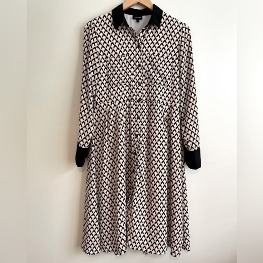 Who What Wear‎ Women’s Dress Long Sleeve Size Small Lined Button Up Black White.